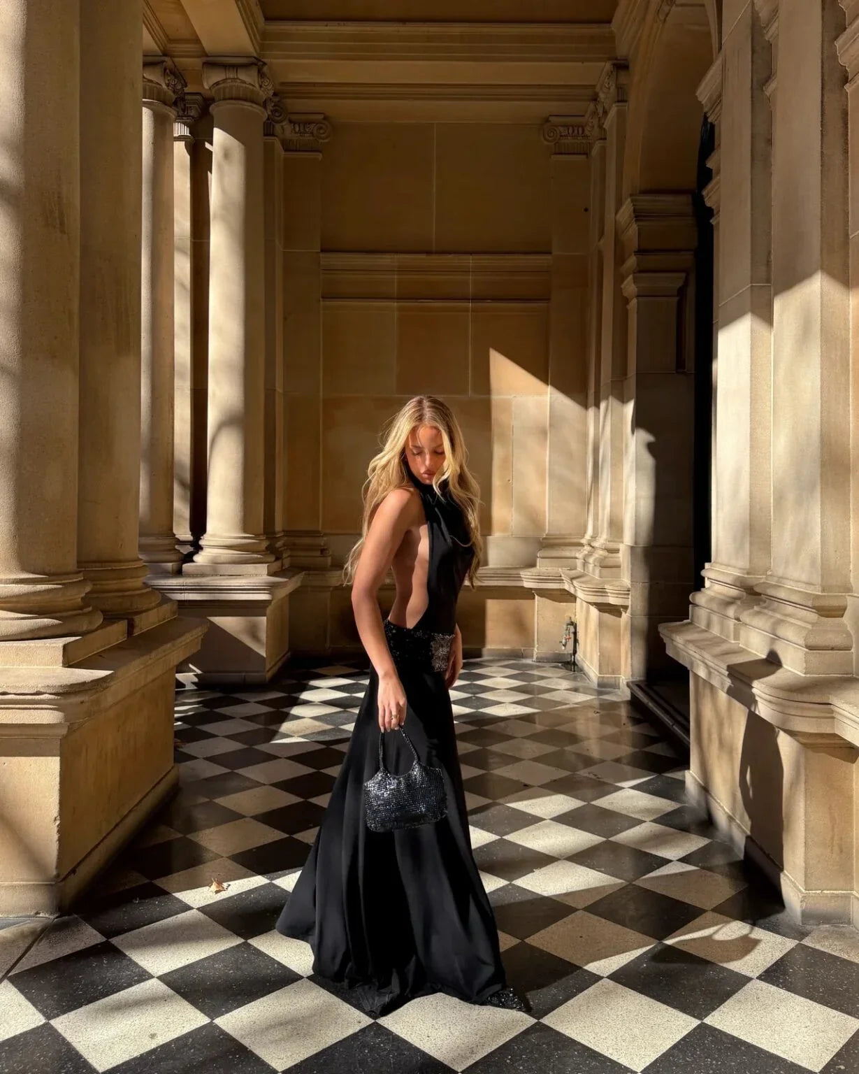 Kiyah Black Backless Sequin Maxi Dress - Nubae